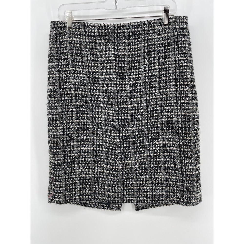 J. Crew Pencil Skirt Womens 10 Black White Tweed Wool Blend Old Money Classic